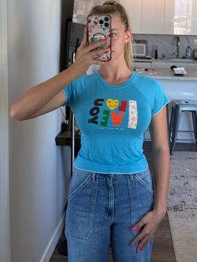 Blue 'I Love You' Graphic Crop Tee